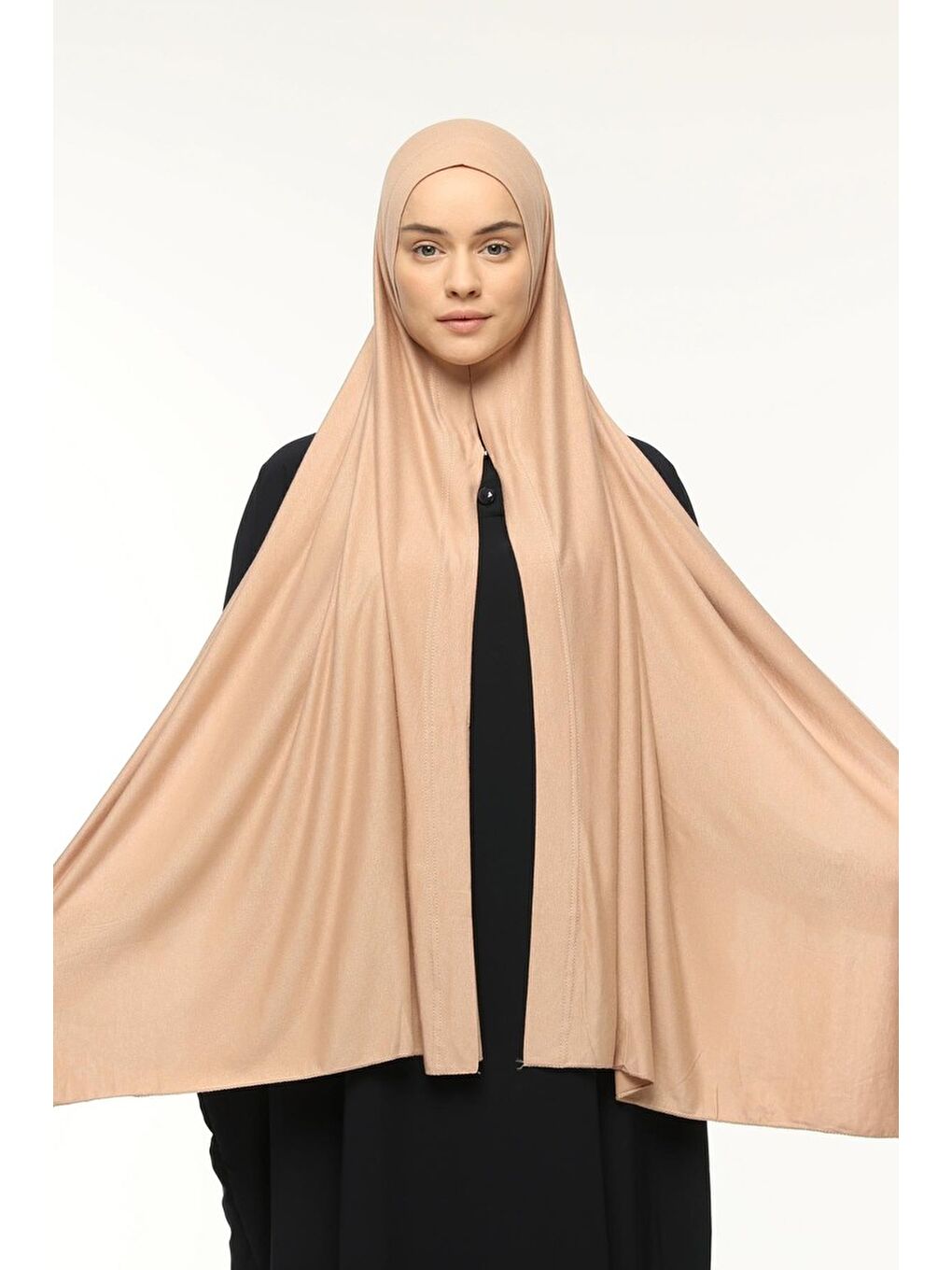 Bej Hazır Pratik Geçmeli Lüks Organik Düz Penye Şal Eşit Hizalı-2