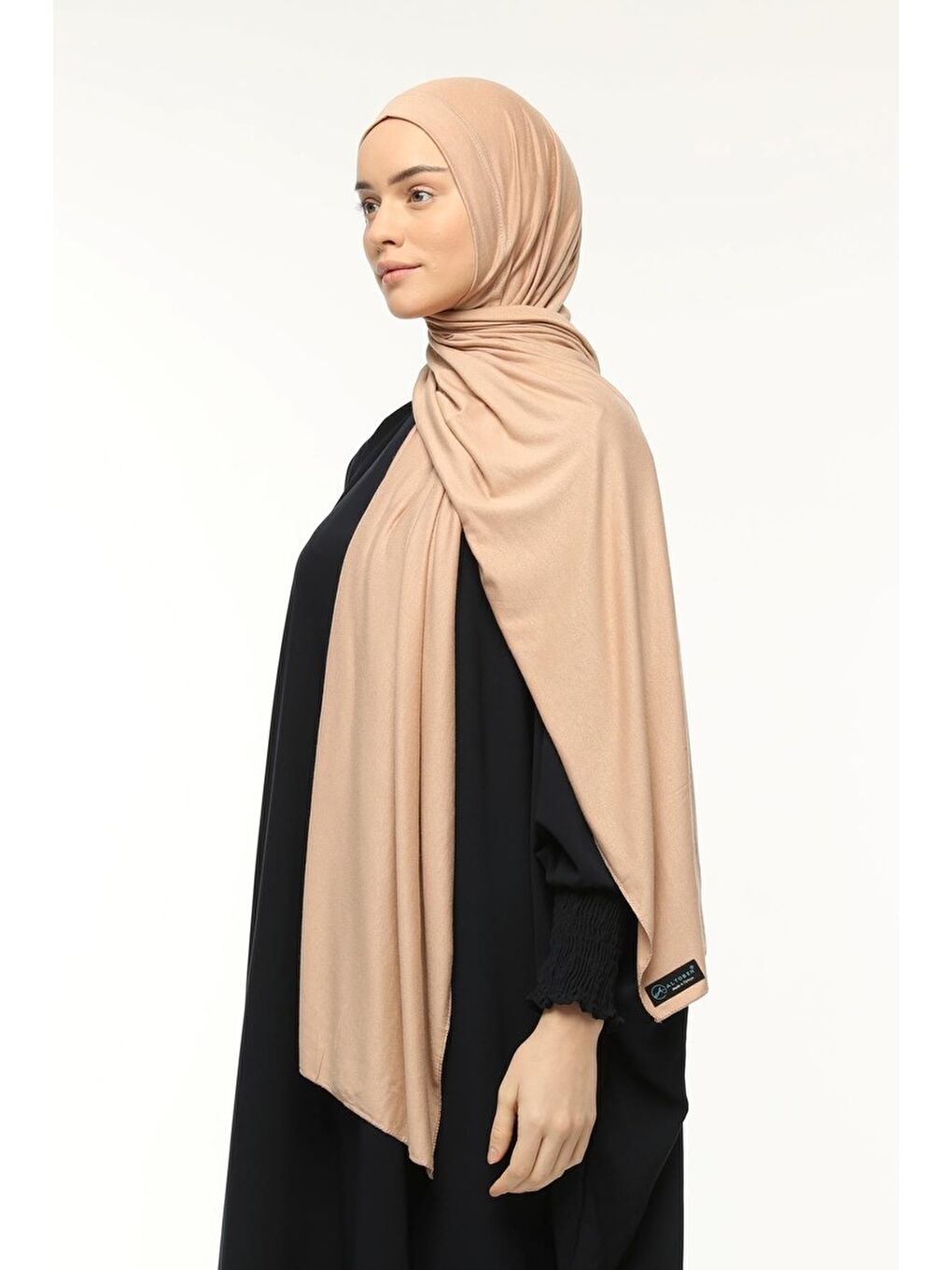 Bej Hazır Pratik Geçmeli Lüks Organik Düz Penye Şal Eşit Hizalı-4