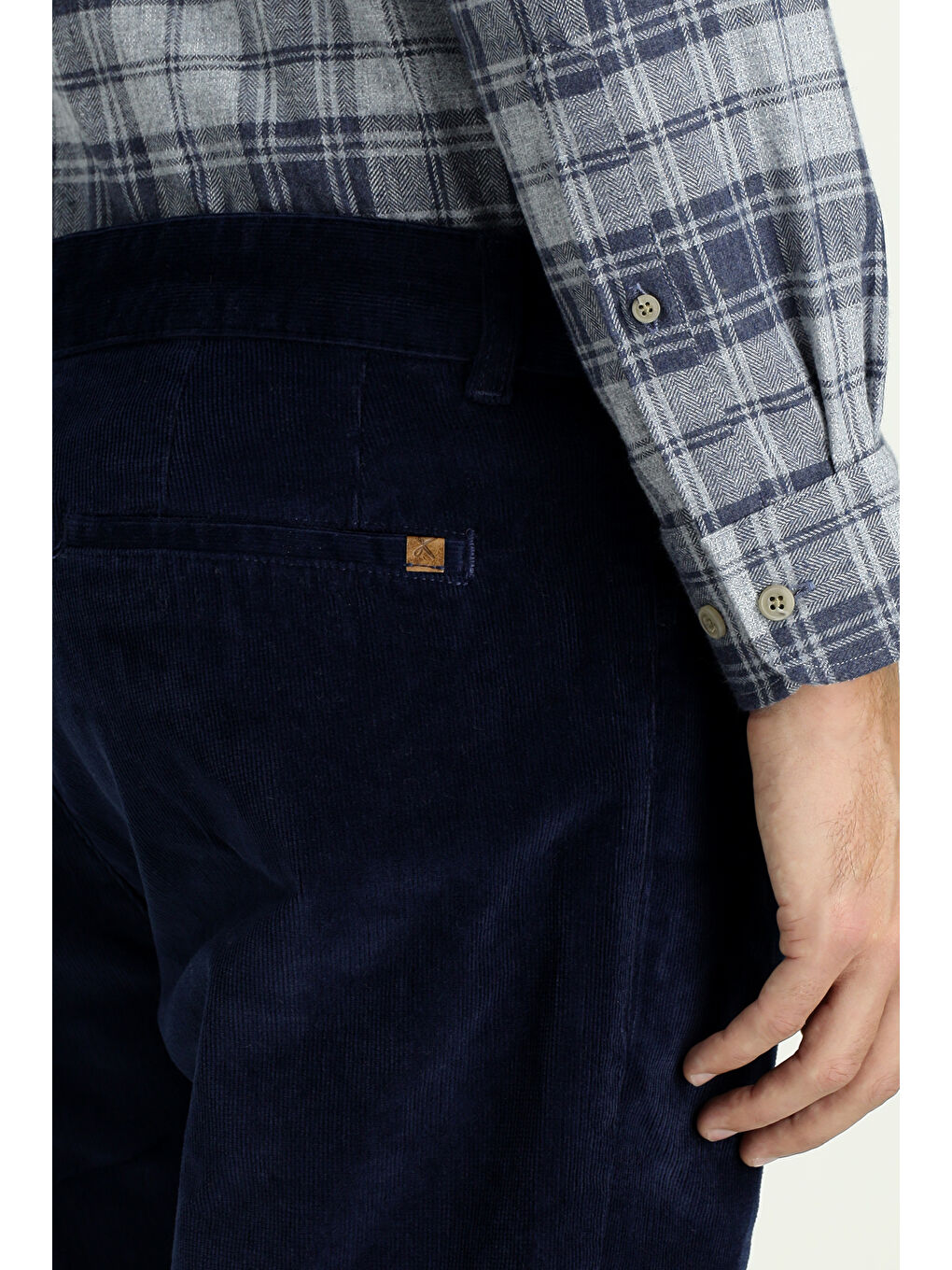 Lacivert Relax Fit Rahat Kesim Elastanlı Kadife Pantolon-5