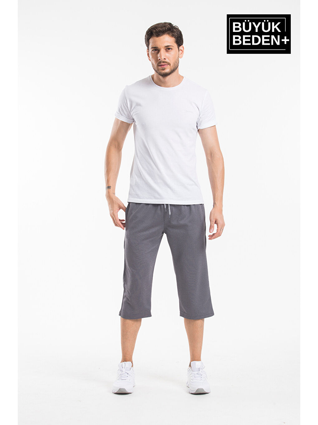 Gri Erkek Büyük Beden Kapri-Şort SPR25BSR90-1
