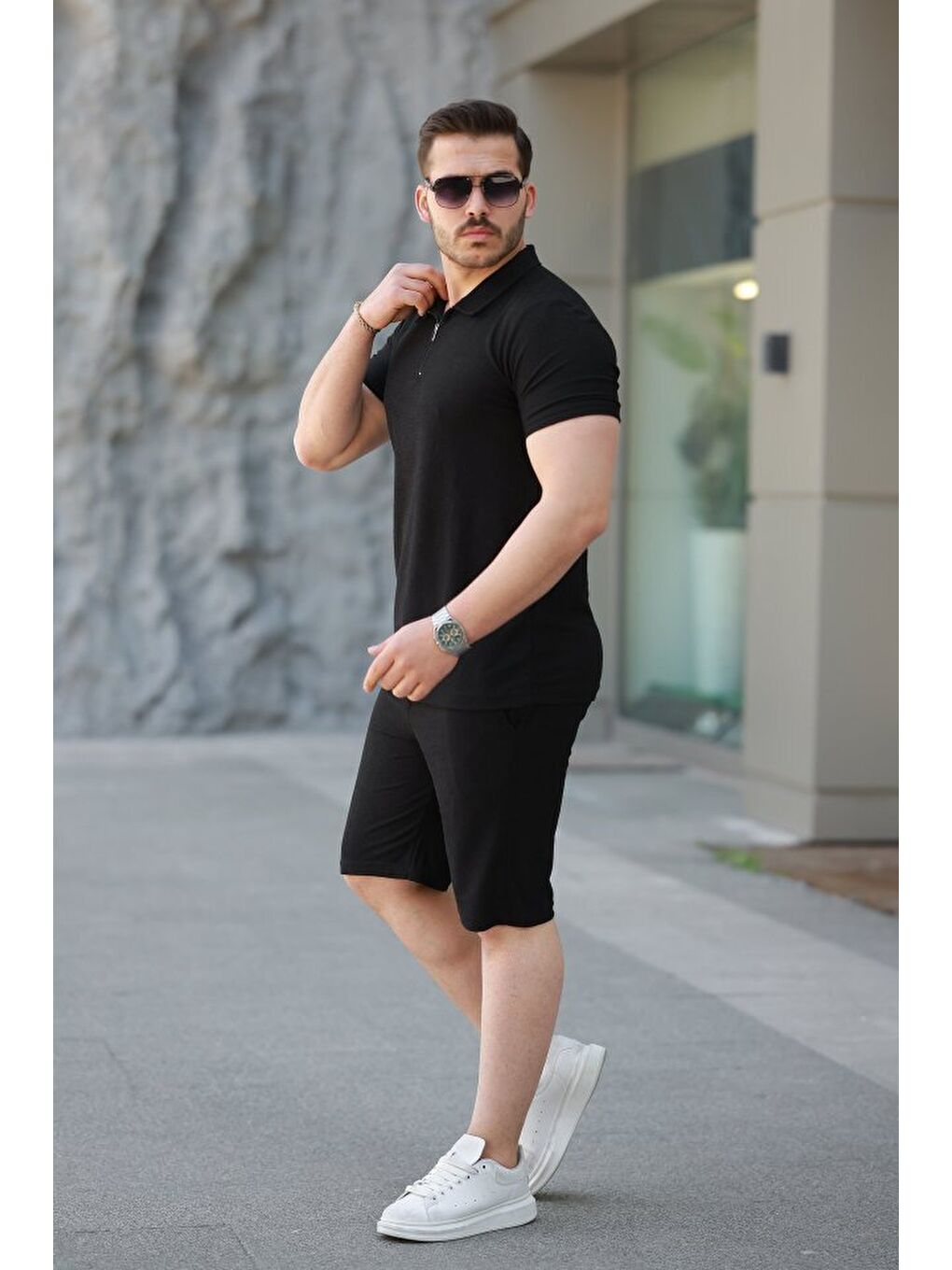 Siyah Erkek Şort Tişört Alt Üst Takım-1