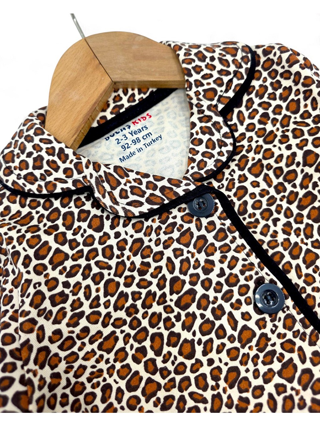 Kahverengi Kız Çocuk Leopar Desenli Kruvaze Yakalı, Düğmeli Mevsimlik Gecelik Pijama Takımı L 6 Ay 14 Yaş-3
