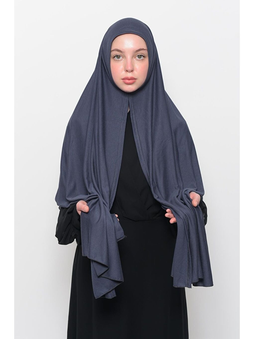 Gri Hazır Pratik Geçmeli Lüks Organik Düz Penye Şal Eşit Hizalı-1