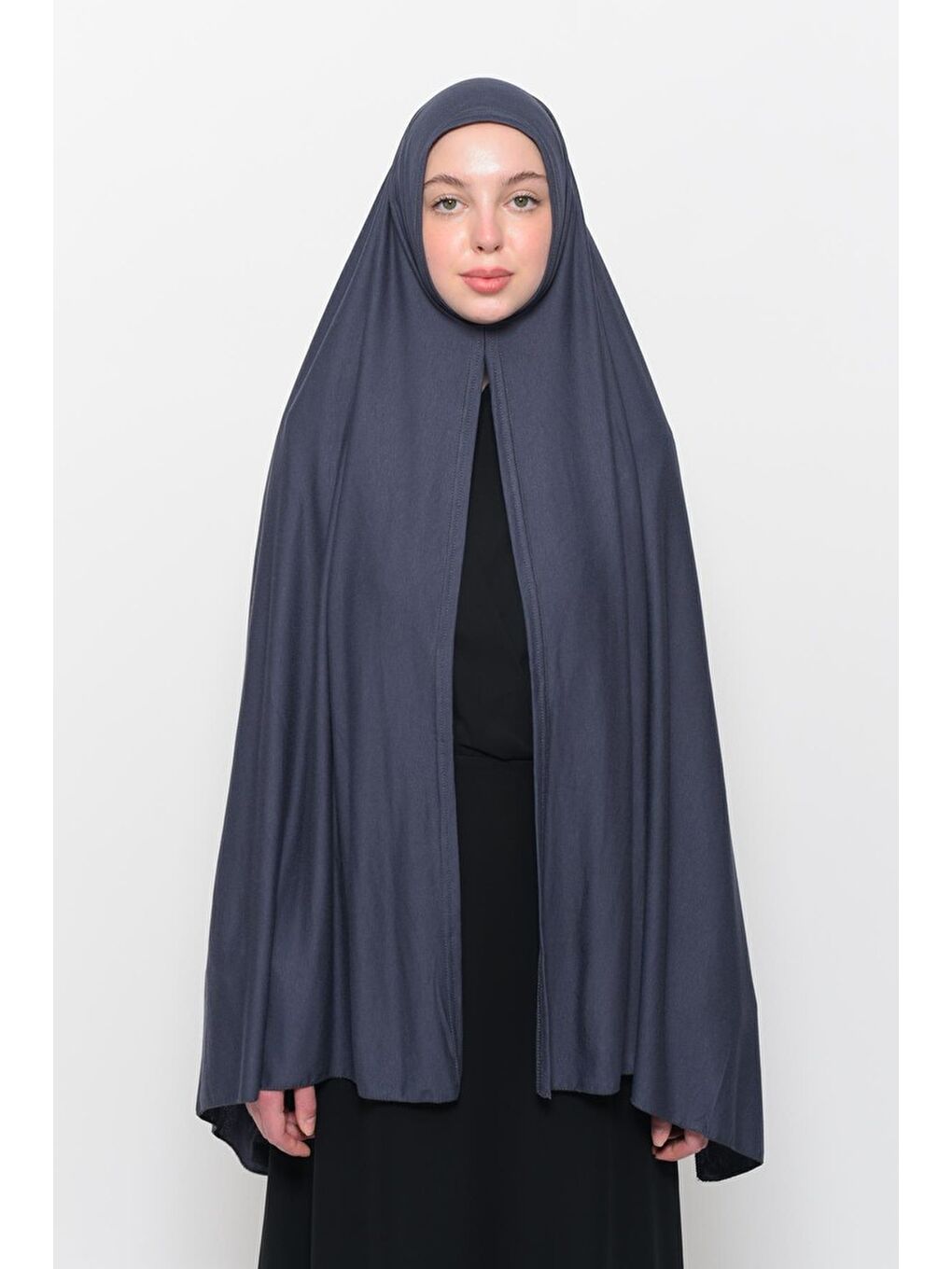 Gri Hazır Pratik Geçmeli Lüks Organik Düz Penye Şal Eşit Hizalı-2