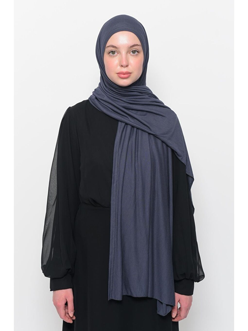 Gri Hazır Pratik Geçmeli Lüks Organik Düz Penye Şal Eşit Hizalı-3