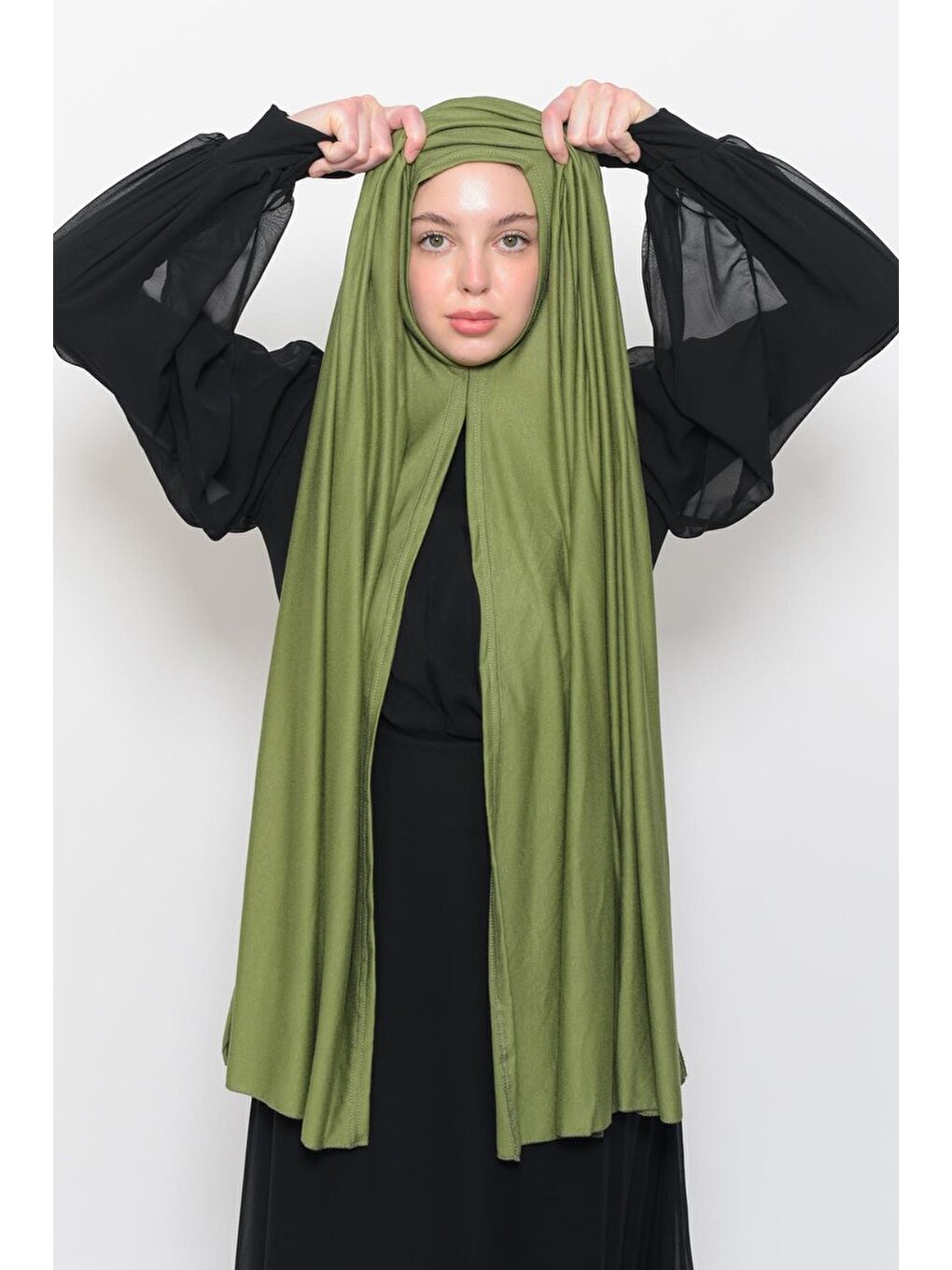 Yeşil Hazır Pratik Geçmeli Lüks Organik Düz Penye Şal Eşit Hizalı