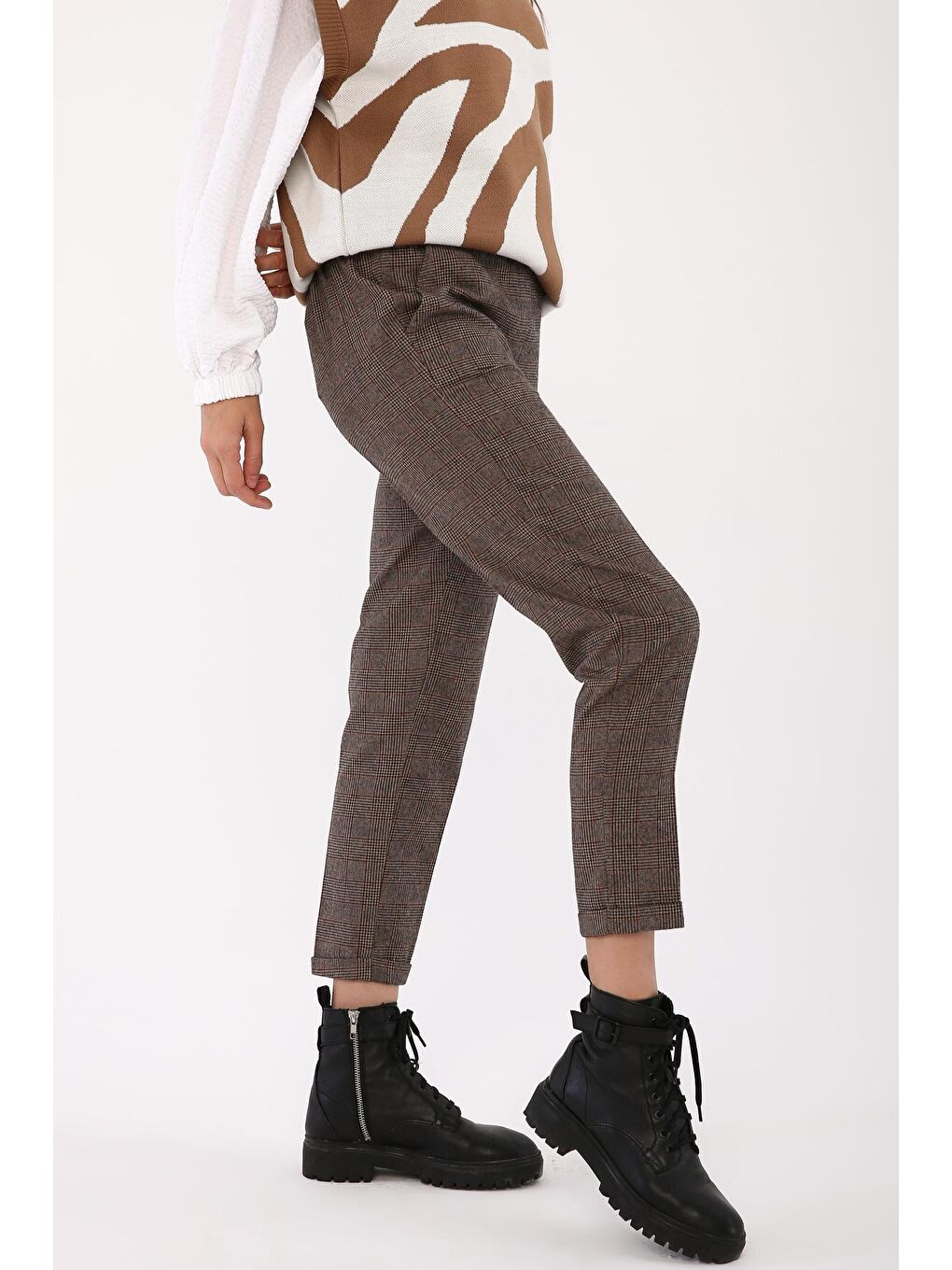 Siyah-Vizon Cepli Boru Paça Pantolon