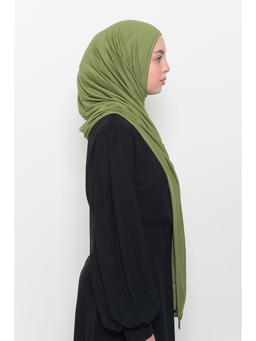 Yeşil Hazır Pratik Geçmeli Lüks Organik Düz Penye Şal Eşit Hizalı-4