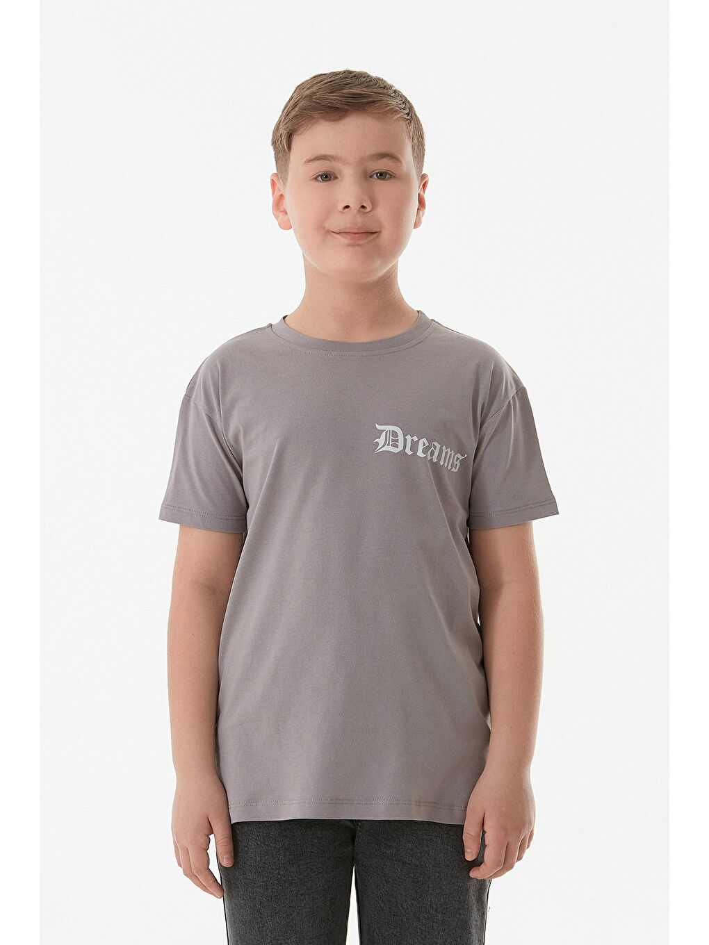 Gri Dreams Yazı Baskılı Bisiklet Yaka Erkek Çocuk Tişört