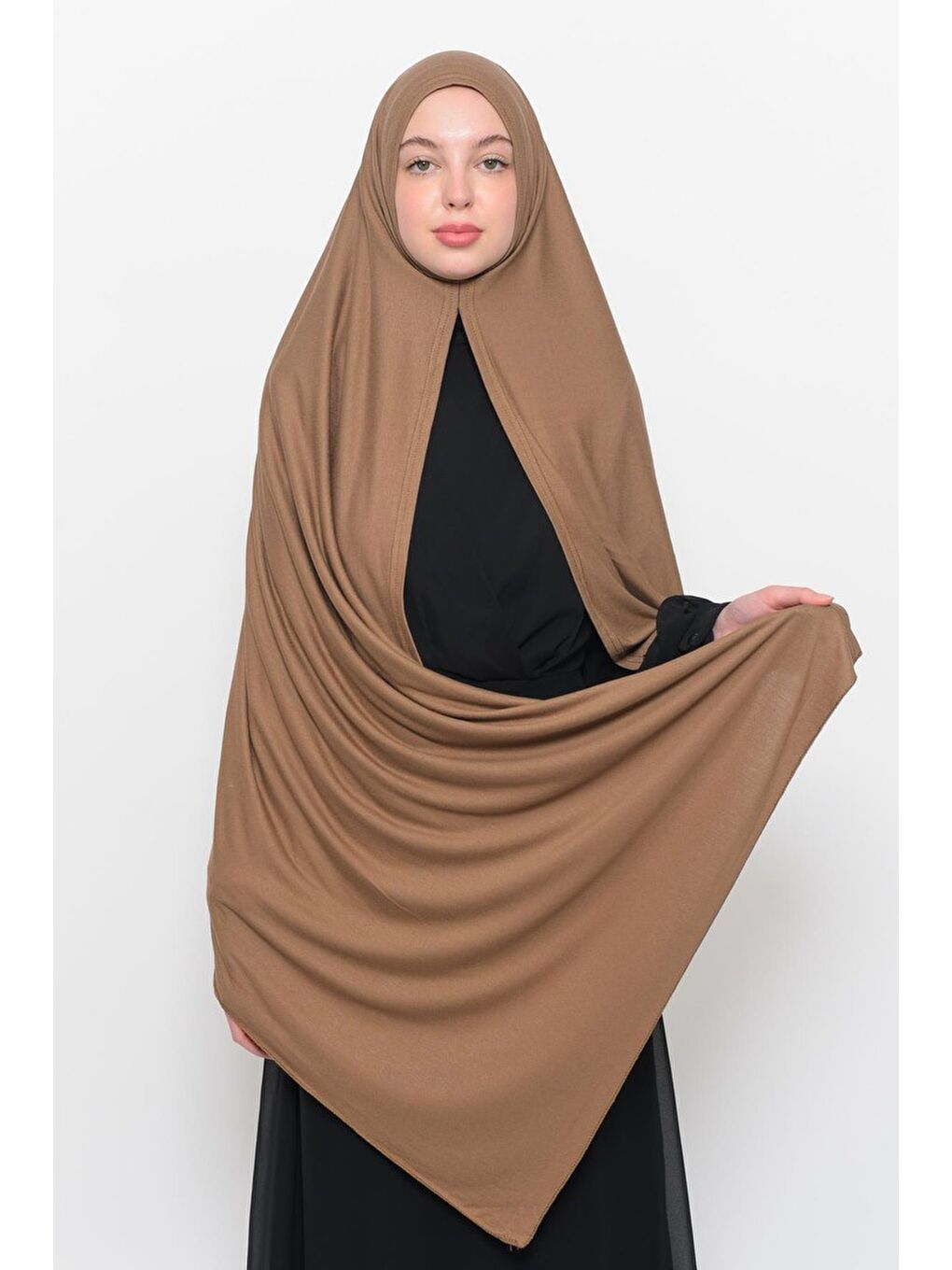 Kahverengi Hazır Pratik Geçmeli Lüks Organik Düz Penye Şal Çapraz Hizalı-1