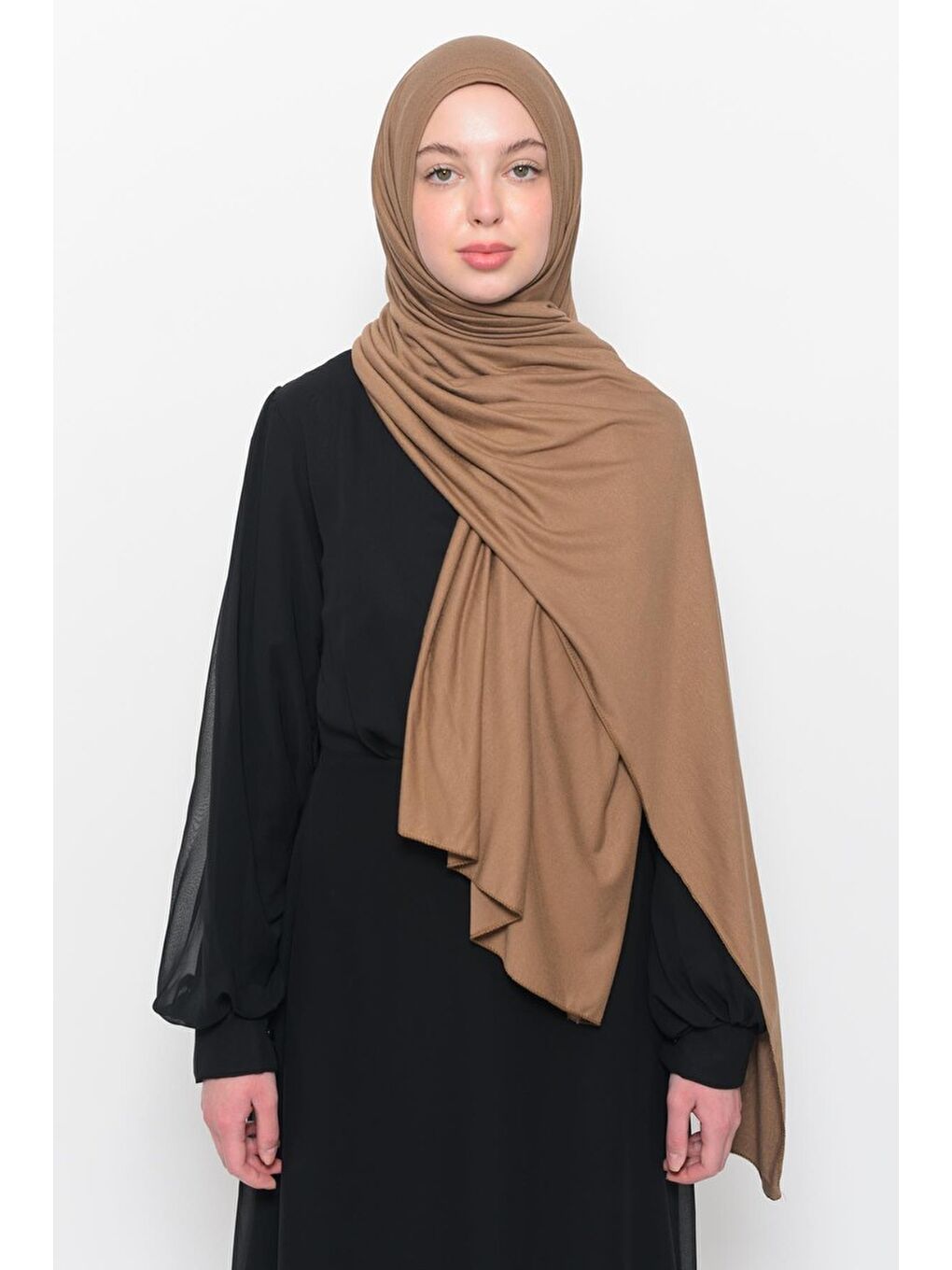 Kahverengi Hazır Pratik Geçmeli Lüks Organik Düz Penye Şal Çapraz Hizalı-3