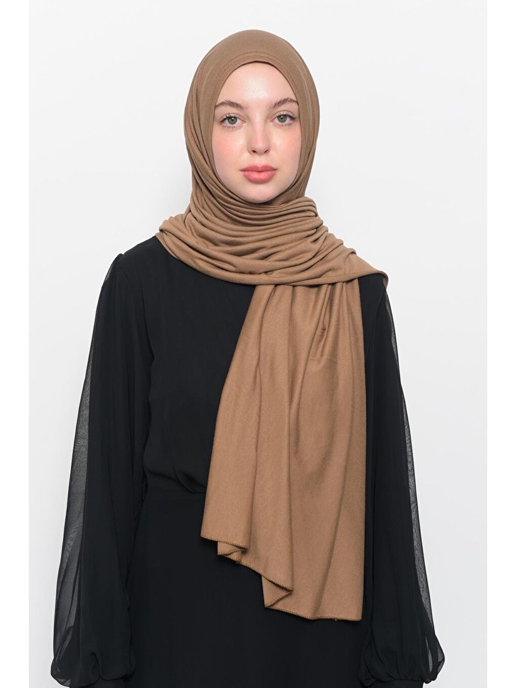 Kahverengi Hazır Pratik Geçmeli Lüks Organik Düz Penye Şal Çapraz Hizalı-4