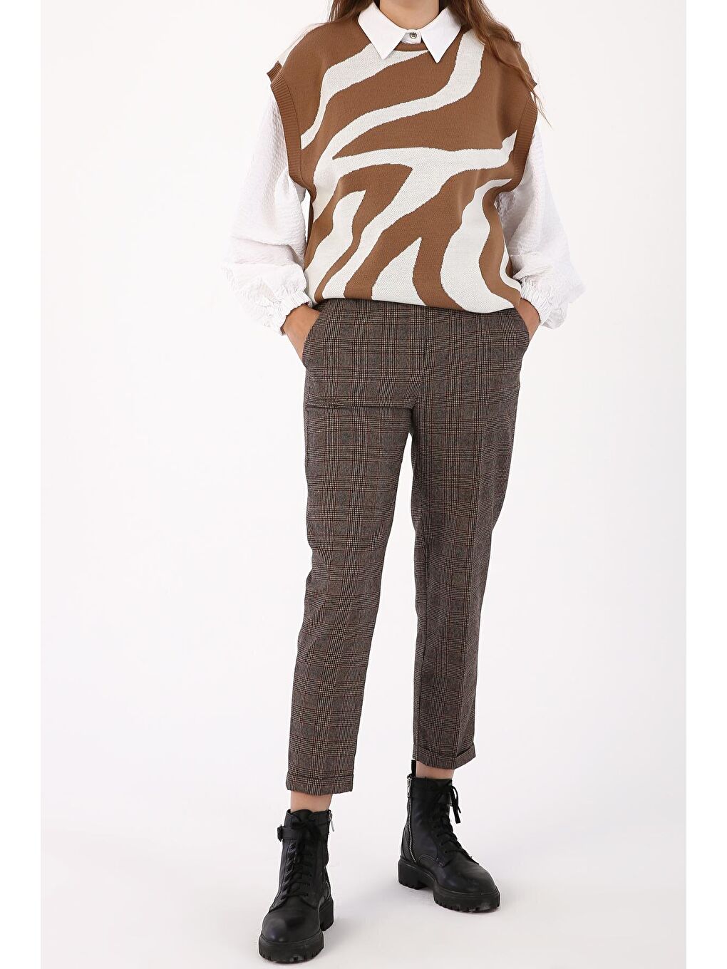 Siyah-Vizon Cepli Boru Paça Pantolon-1