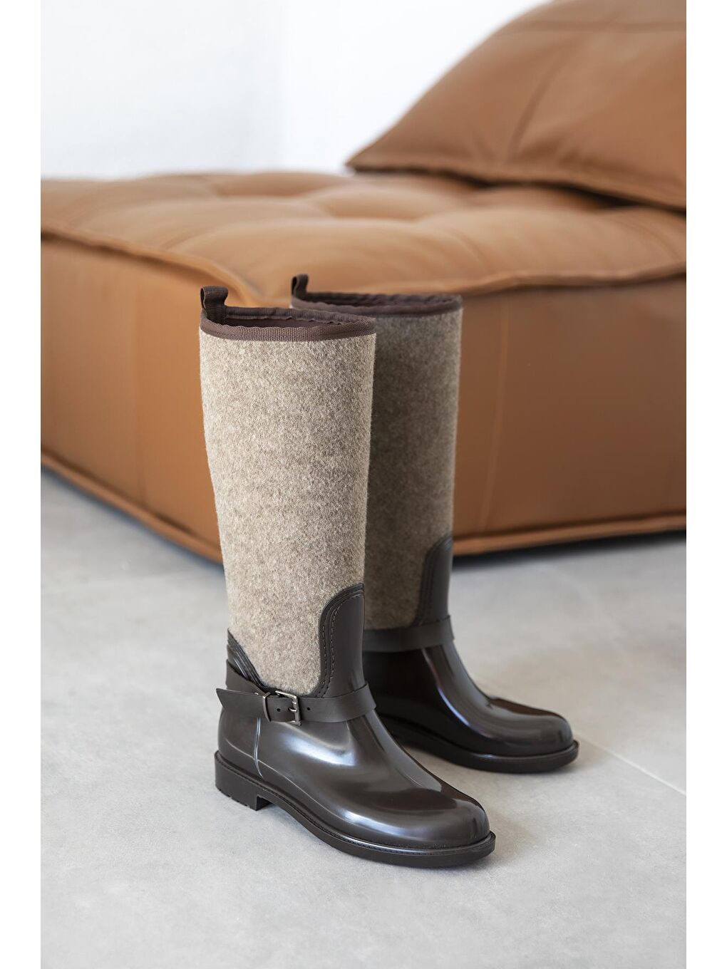 Kahverengi Anders   Kemer Detaylı   Kadın Yağmur  Çizme Kahve