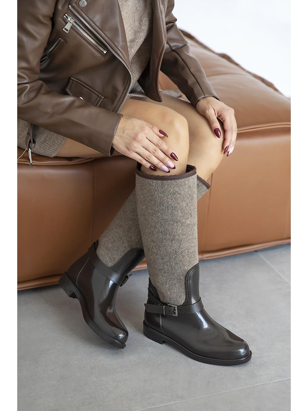 Kahverengi Anders   Kemer Detaylı   Kadın Yağmur  Çizme Kahve-1