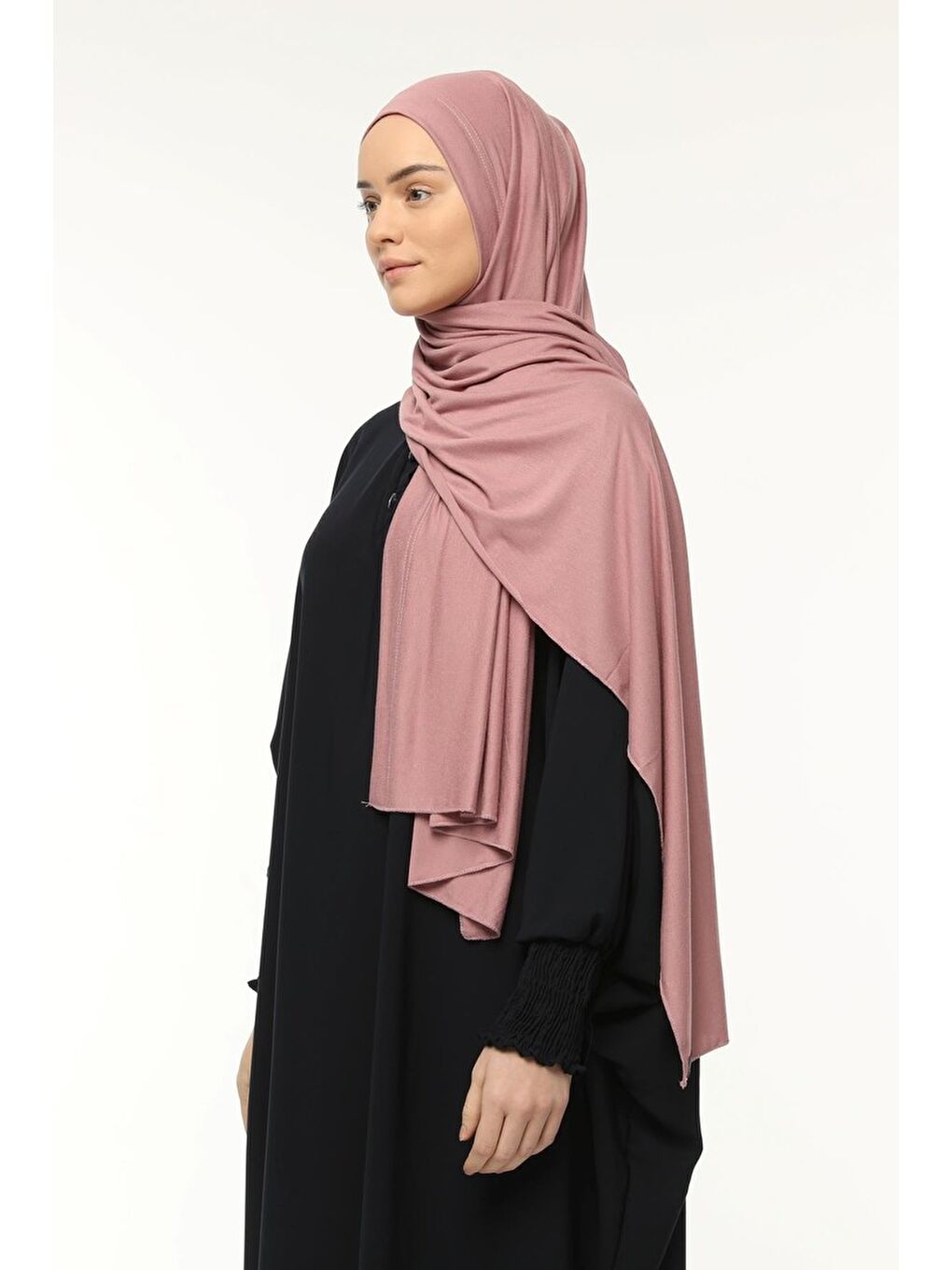 Pembe Hazır Pratik Geçmeli Lüks Organik Düz Penye Şal Çapraz Hizalı-3