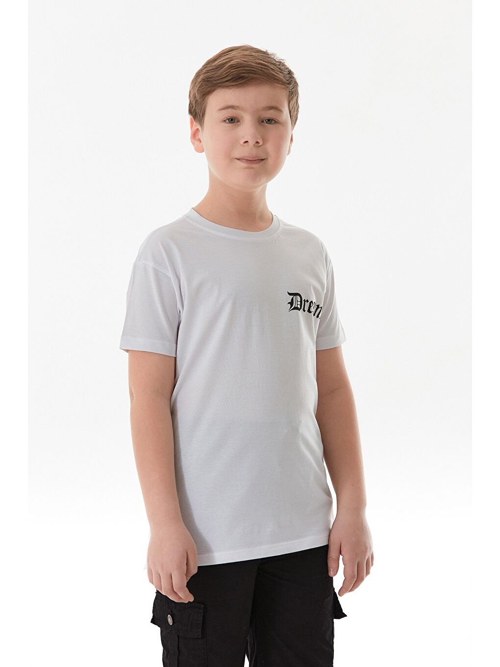 Beyaz Dreams Yazı Baskılı Bisiklet Yaka Erkek Çocuk Tişört-2