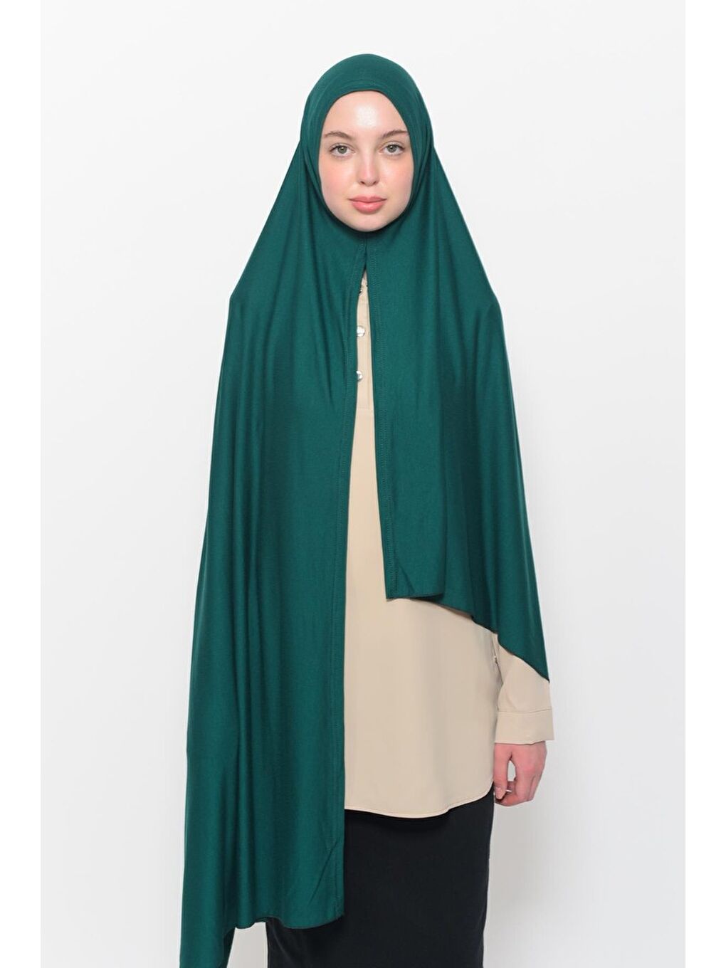 Yeşil Hazır Pratik Geçmeli Lüks Organik Düz Penye Şal Çapraz Hizalı-2