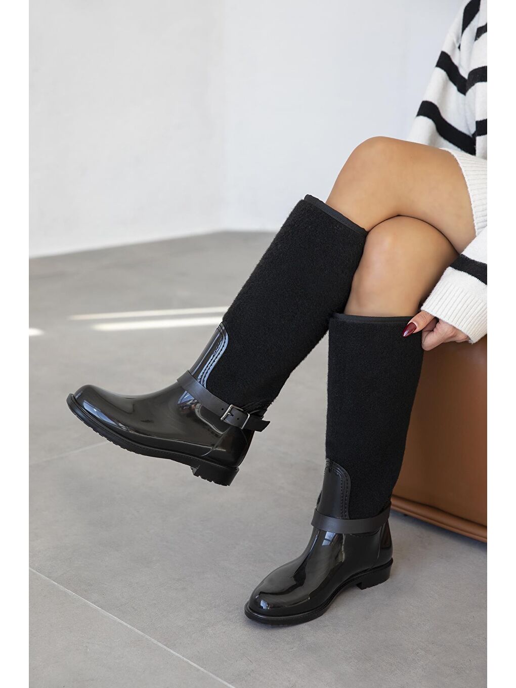 Anders   Kemer Detaylı   Kadın Yağmur  Çizme Siyah