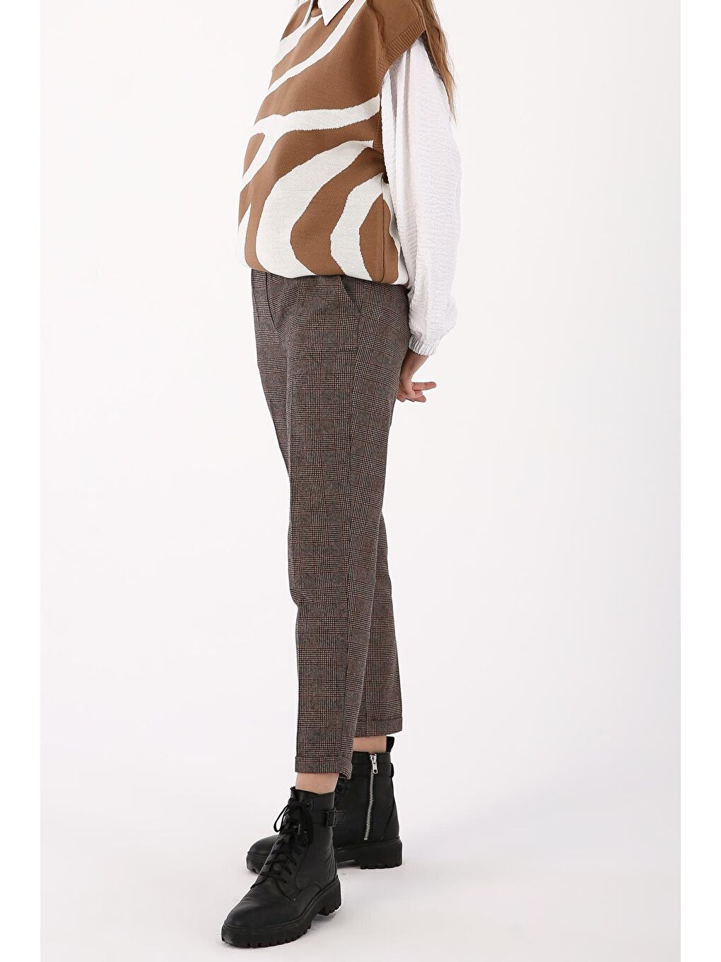 Siyah-Vizon Cepli Boru Paça Pantolon-2