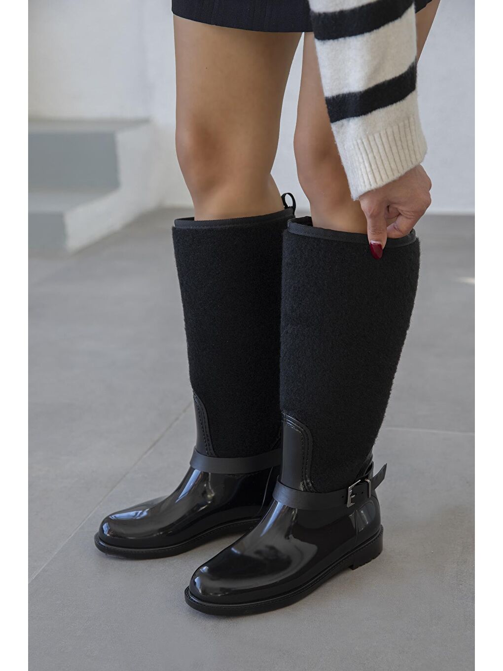 Anders   Kemer Detaylı   Kadın Yağmur  Çizme Siyah-1