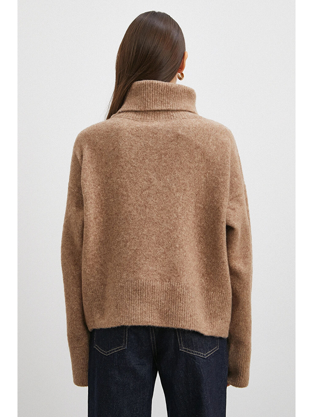 Bej Balıkçı Yaka Uzun Kollu Kazak Vizon-5