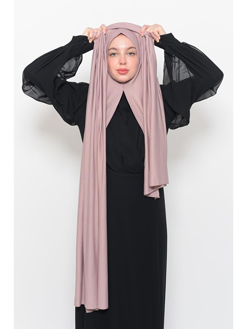 Pembe Hazır Pratik Geçmeli Lüks Organik Düz Penye Şal Çapraz Hizalı