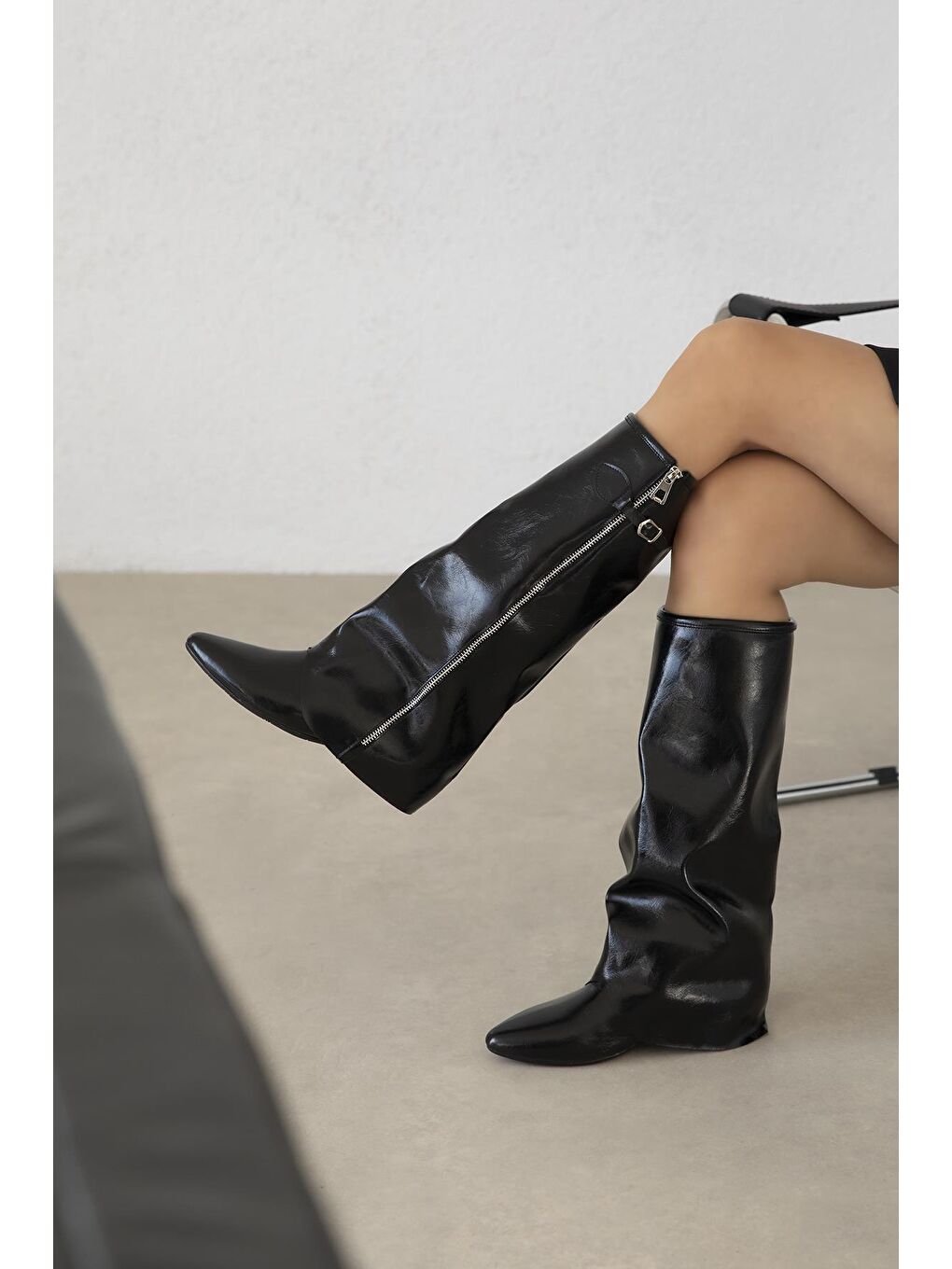 Lotus Kadın  Fermuar Detay  Deri  Çizme Siyah-3