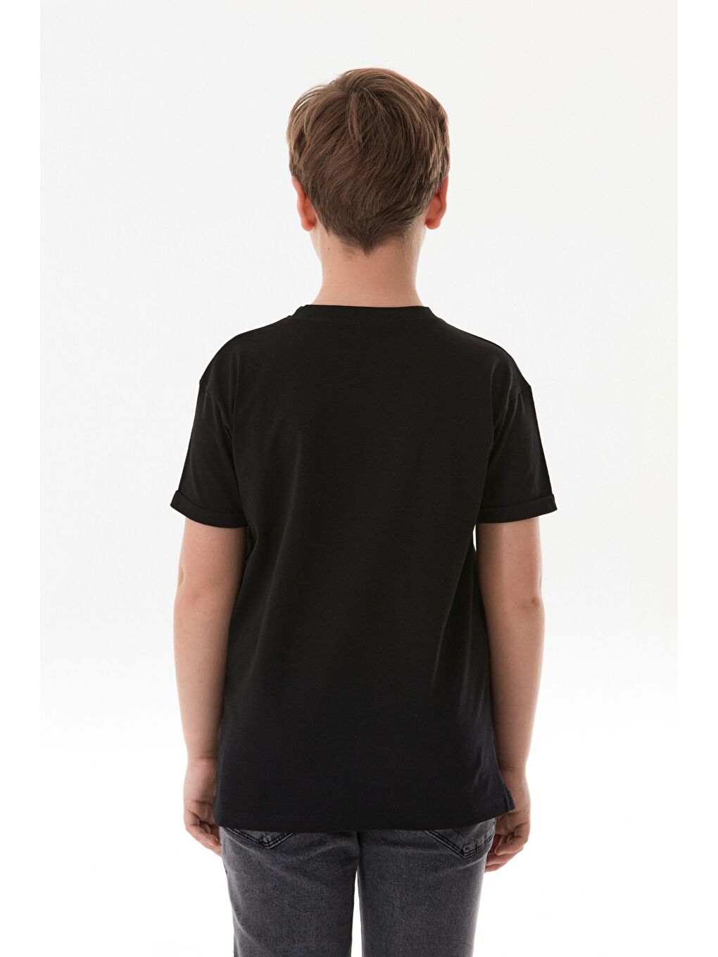 Siyah Yazı Baskılı Bisiklet Yaka Erkek Çocuk Tişört-2