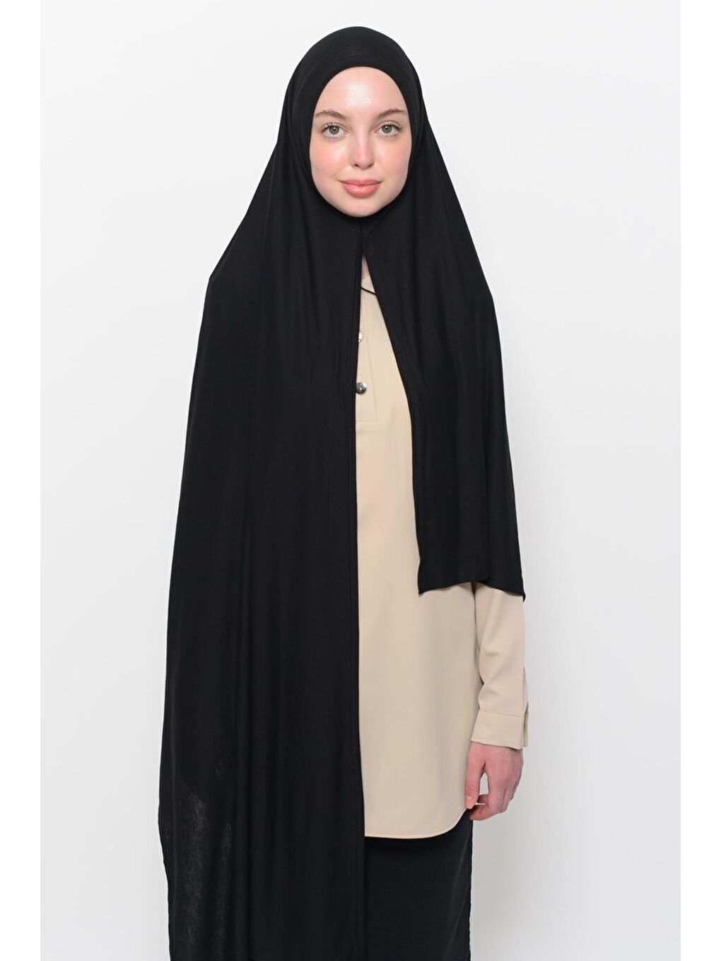 Siyah Hazır Pratik Geçmeli Lüks Organik Düz Penye Şal Çapraz Hizalı-2