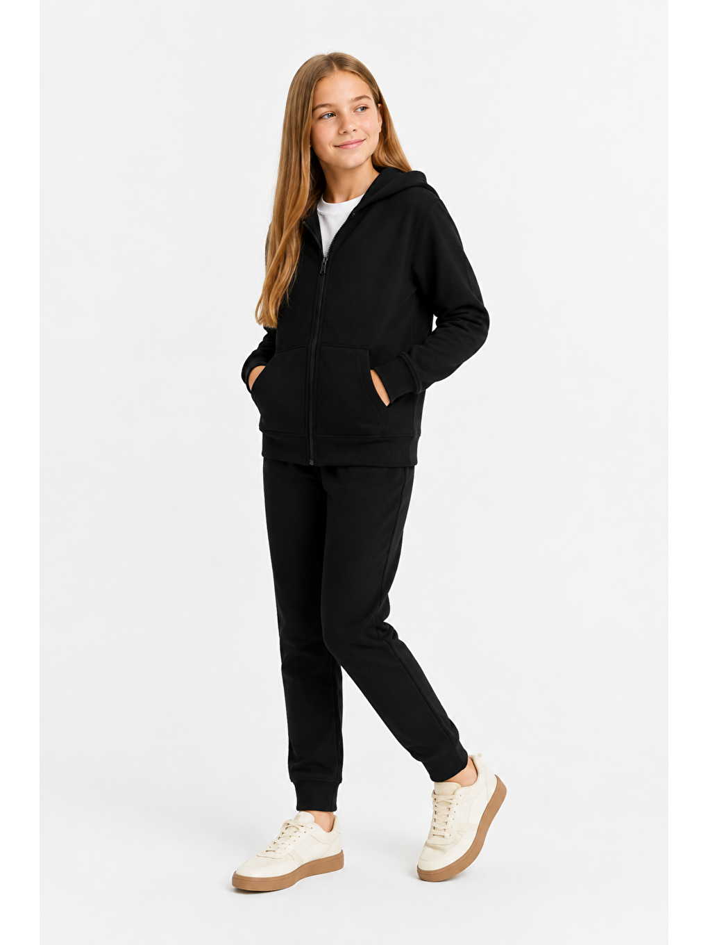 Siyah Kız Çocuk Basic Fermuarlı Kalın 3 İplik Kışlık Okul Sweat Ak264495-1