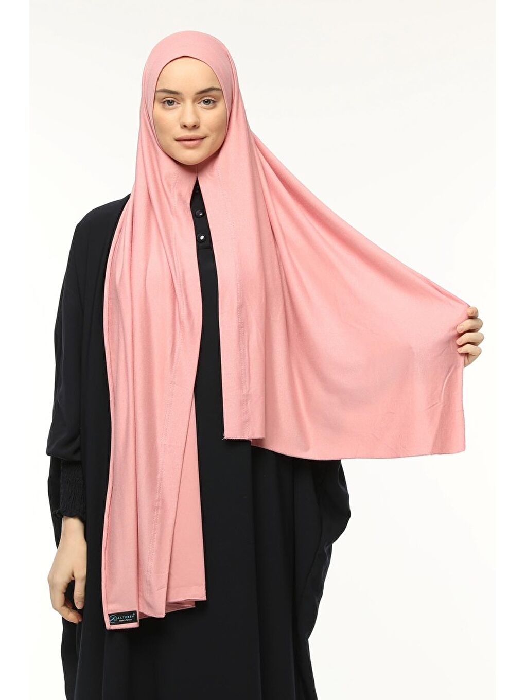 Pembe Hazır Pratik Geçmeli Lüks Organik Düz Penye Şal Çapraz Hizalı-2