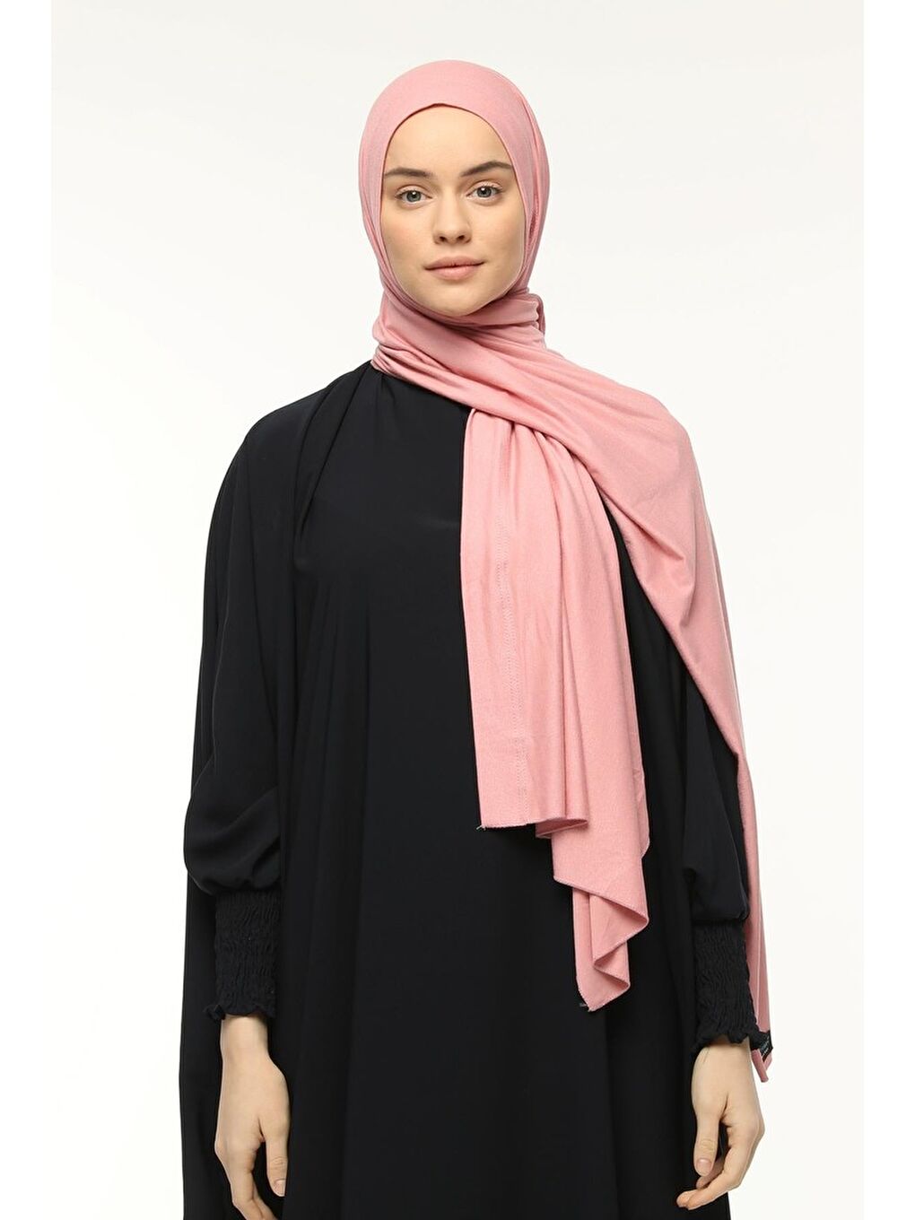Pembe Hazır Pratik Geçmeli Lüks Organik Düz Penye Şal Çapraz Hizalı-3