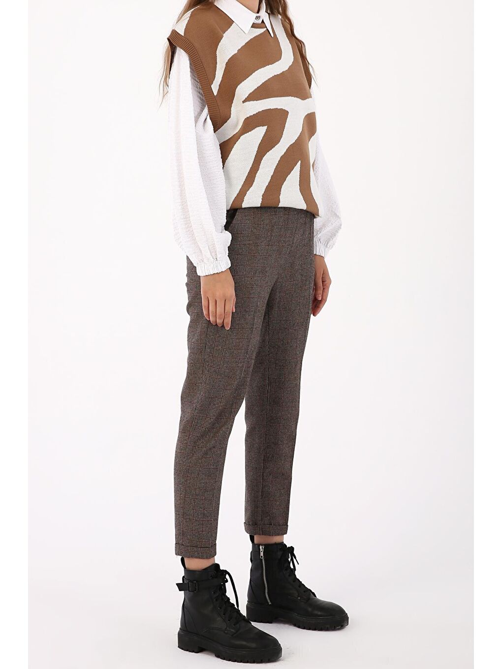 Siyah-Vizon Cepli Boru Paça Pantolon-3