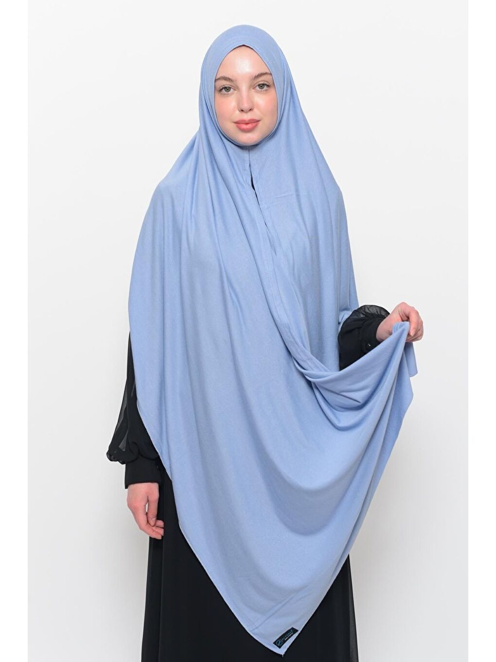 Mavi Hazır Pratik Geçmeli Lüks Organik Düz Penye Şal Çapraz Hizalı-1