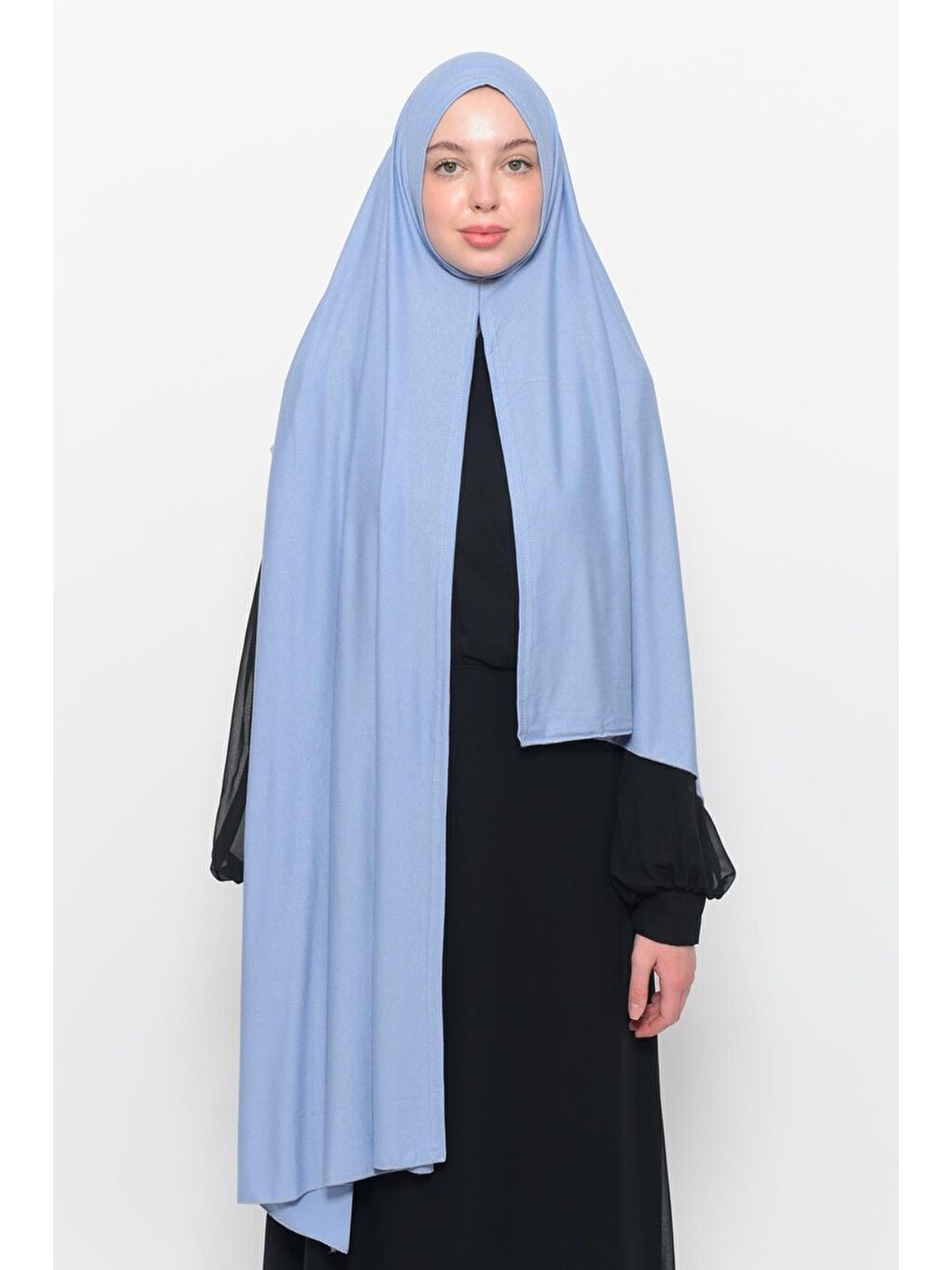 Mavi Hazır Pratik Geçmeli Lüks Organik Düz Penye Şal Çapraz Hizalı-2