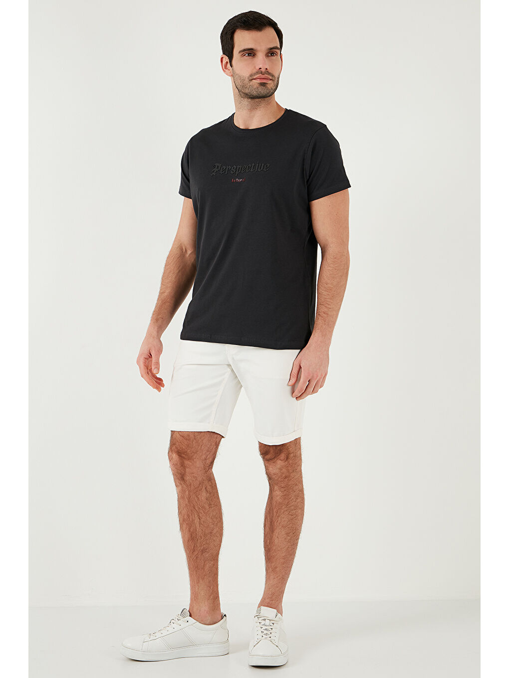 Antrasit Pamuklu Slim Fit Bisiklet Yaka Erkek %100 Pamuk Tişört 541PERSPECTIve-1