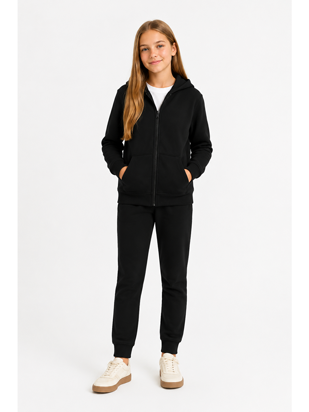 Siyah Kız Çocuk Basic Fermuarlı Kalın 3 İplik Kışlık Okul Sweat Ak264495-4