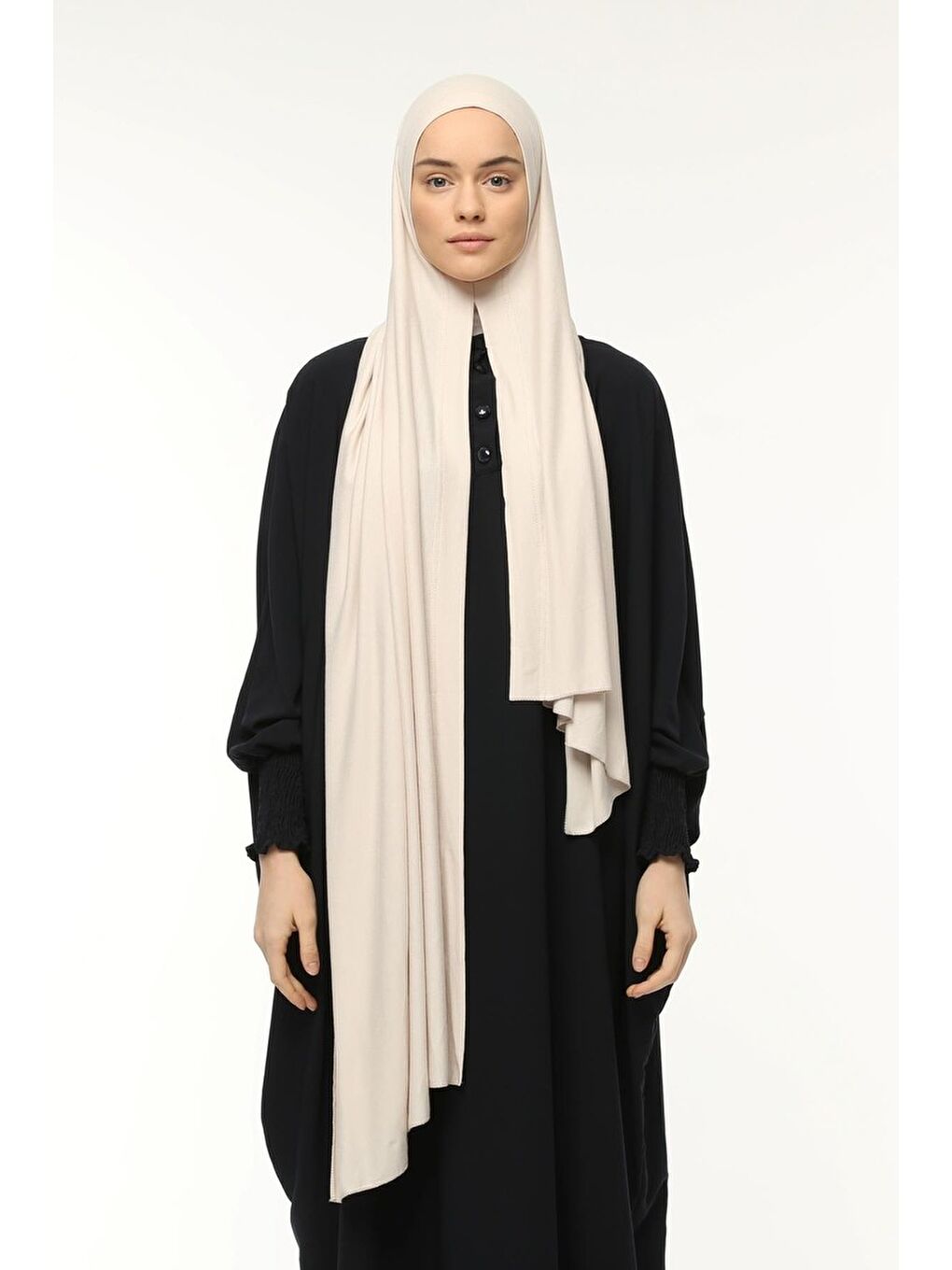Bej Hazır Pratik Geçmeli Lüks Organik Düz Penye Şal Çapraz Hizalı