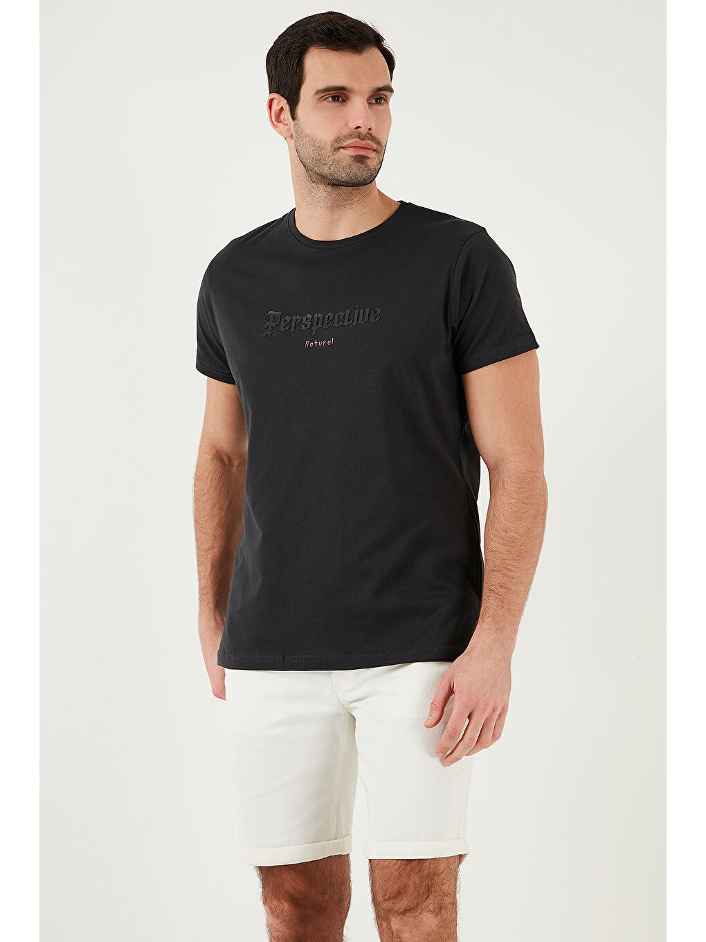 Antrasit Pamuklu Slim Fit Bisiklet Yaka Erkek %100 Pamuk Tişört 541PERSPECTIve-5