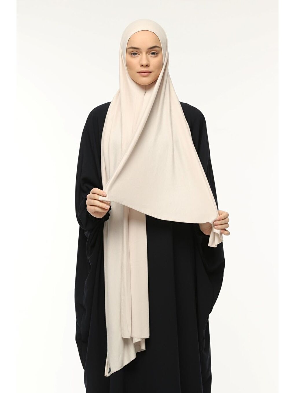 Bej Hazır Pratik Geçmeli Lüks Organik Düz Penye Şal Çapraz Hizalı-2