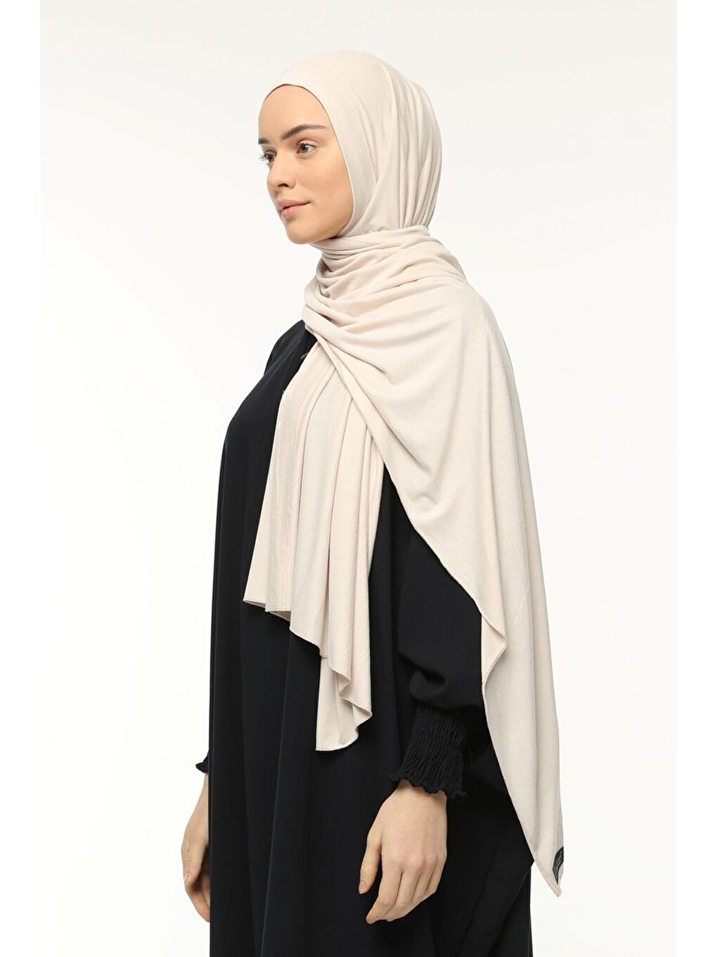 Bej Hazır Pratik Geçmeli Lüks Organik Düz Penye Şal Çapraz Hizalı-4