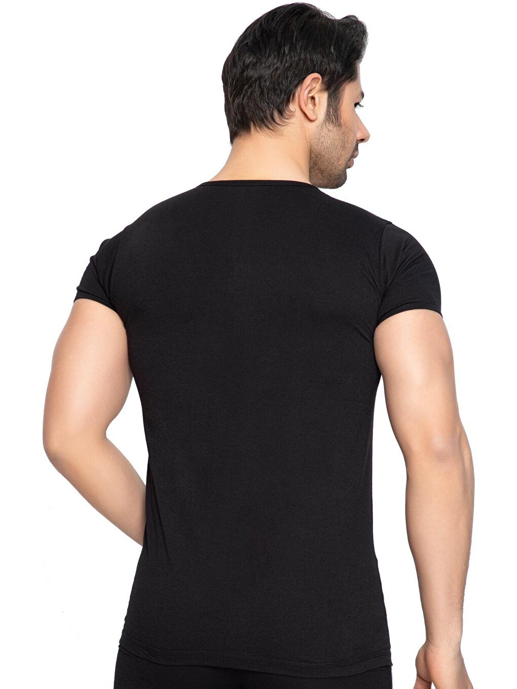 O Yaka Erkek Kısa Kollu Pamuklu Siyah %100 Pamuk Fanila 3'lü 314S-3