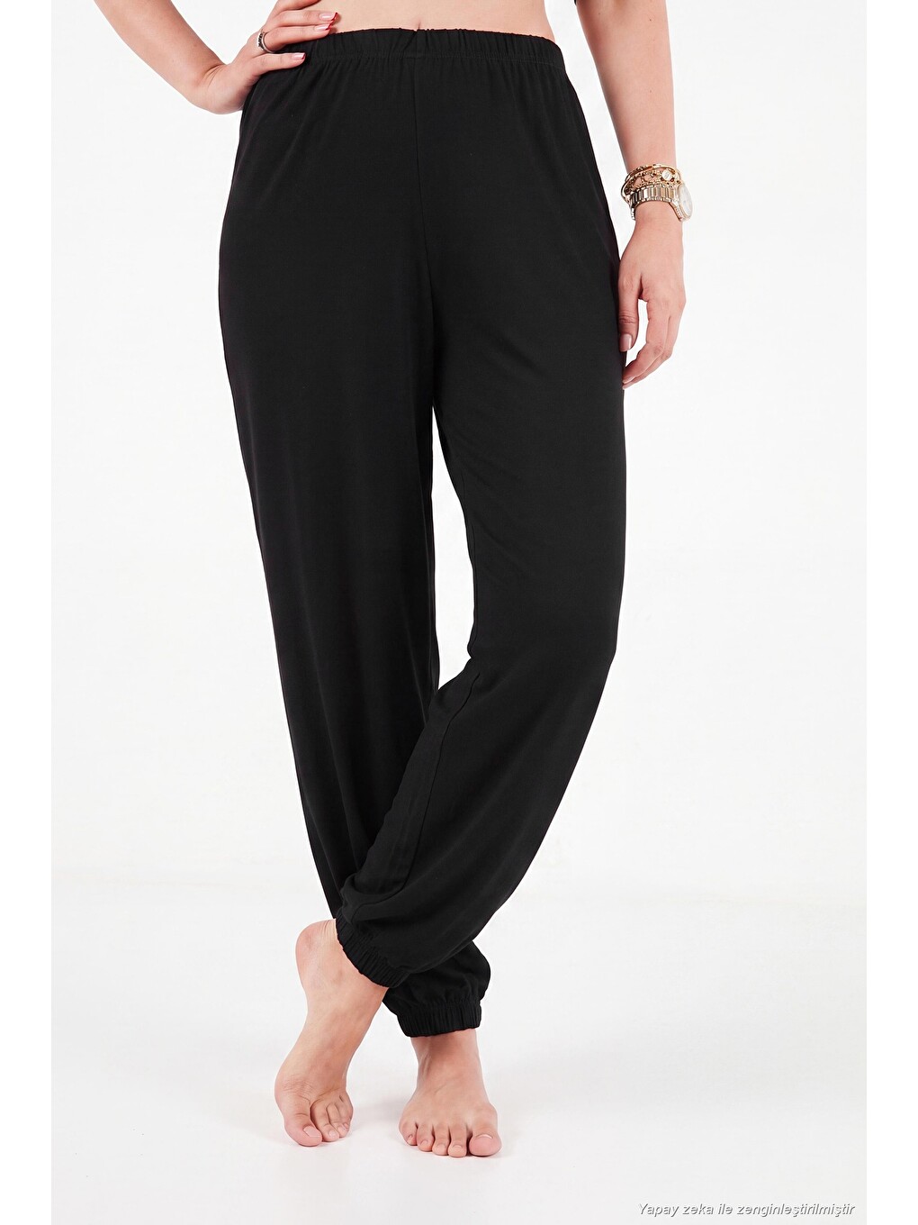 Siyah V Yaka Kruvaze Bağlamalı Crop Üst Ve Jogger Alt Kadın Pijama Takımı 65780019-4
