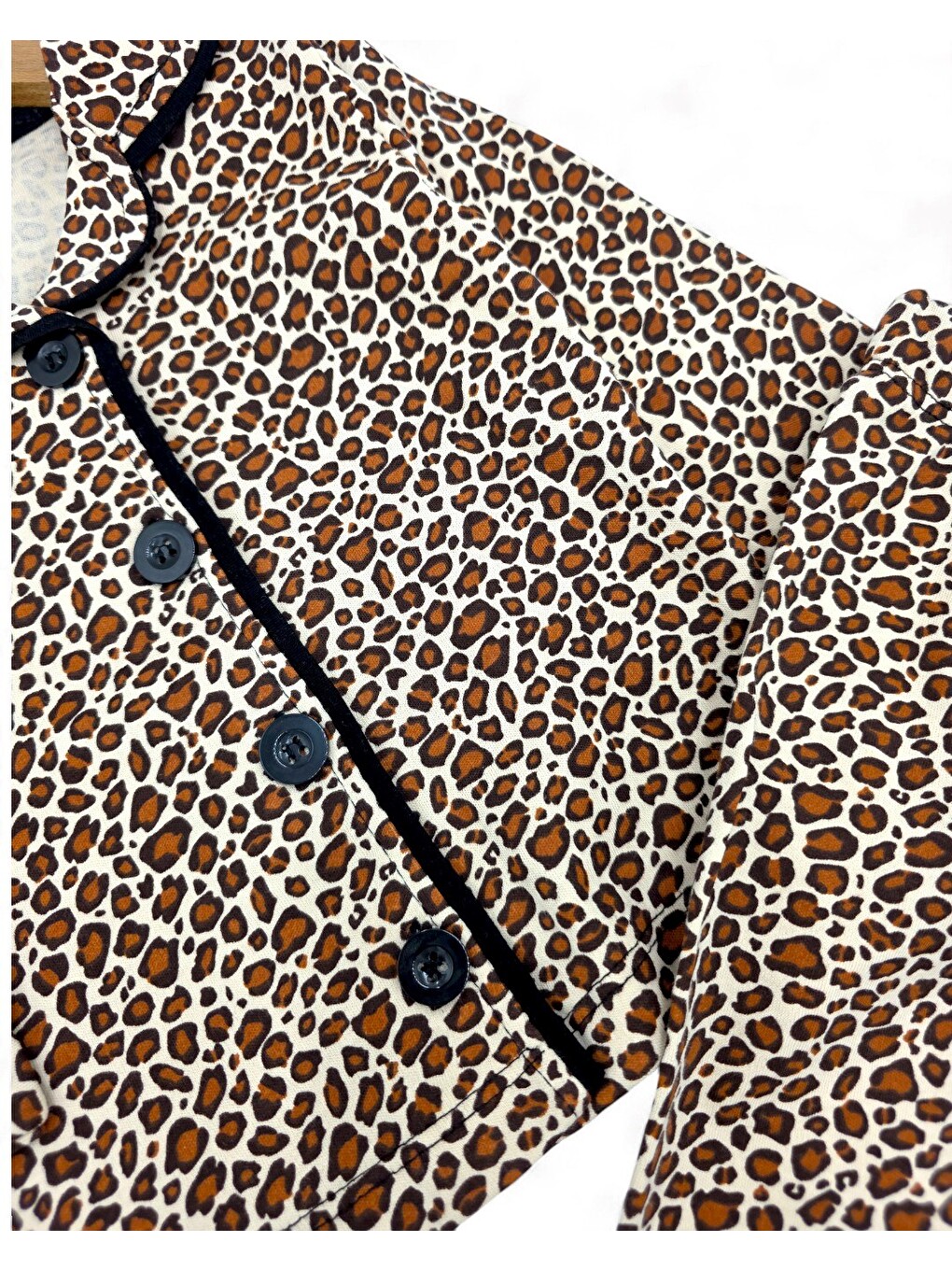 Kahverengi Kız Çocuk Leopar Desenli Kruvaze Yakalı, Düğmeli Mevsimlik Gecelik Pijama Takımı L 6 Ay 14 Yaş-4