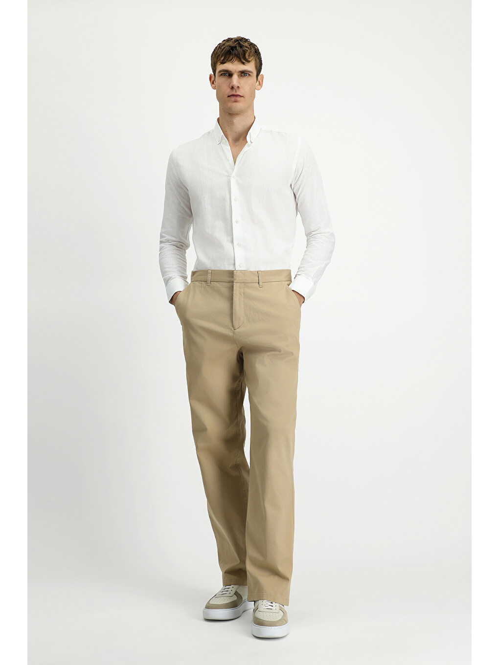Bej Regular Fit Elastanlı Kanvas /  Chino Pantolon