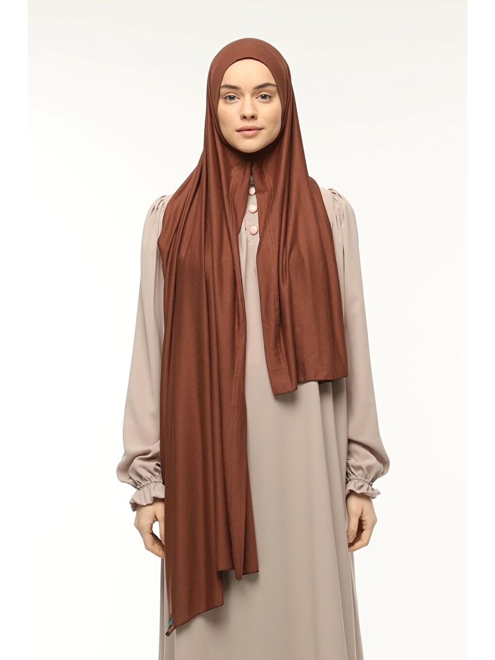 Kahverengi Hazır Pratik Geçmeli Lüks Organik Düz Penye Şal Çapraz Hizalı