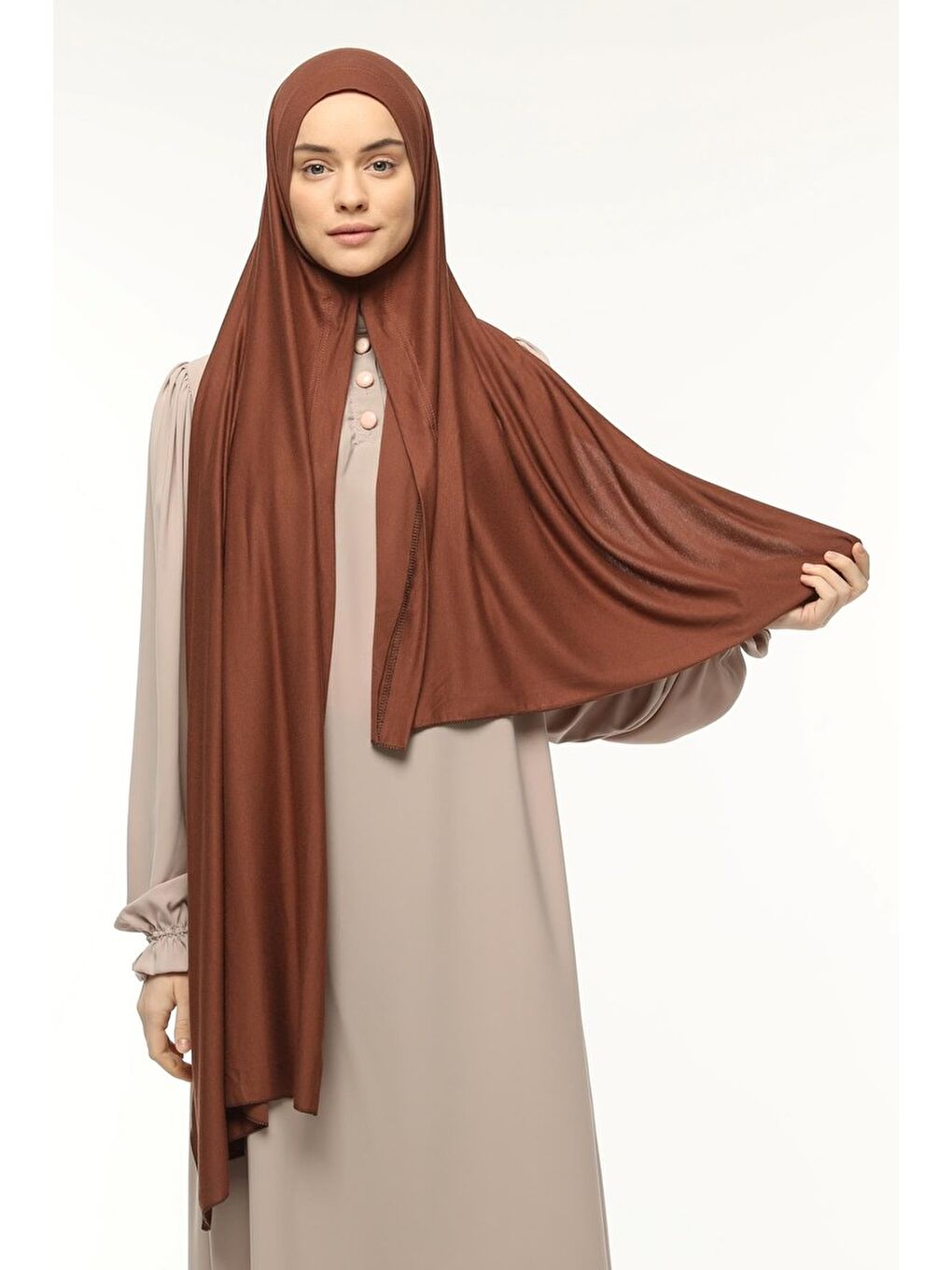 Kahverengi Hazır Pratik Geçmeli Lüks Organik Düz Penye Şal Çapraz Hizalı-2