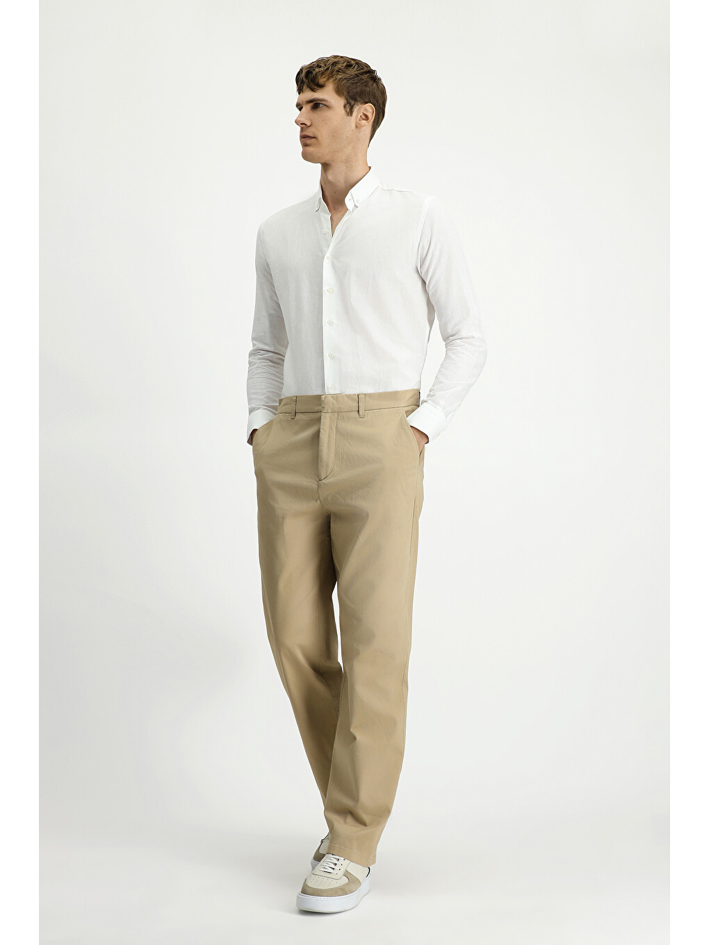 Bej Regular Fit Elastanlı Kanvas /  Chino Pantolon-1