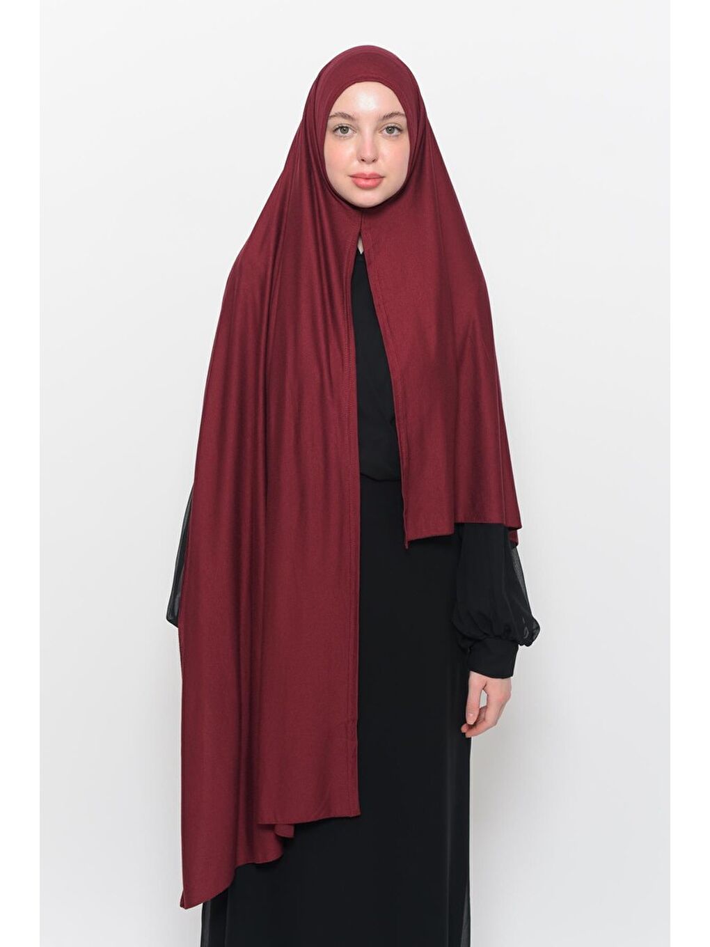 Bordo Hazır Pratik Geçmeli Lüks Organik Düz Penye Şal Çapraz Hizalı-2